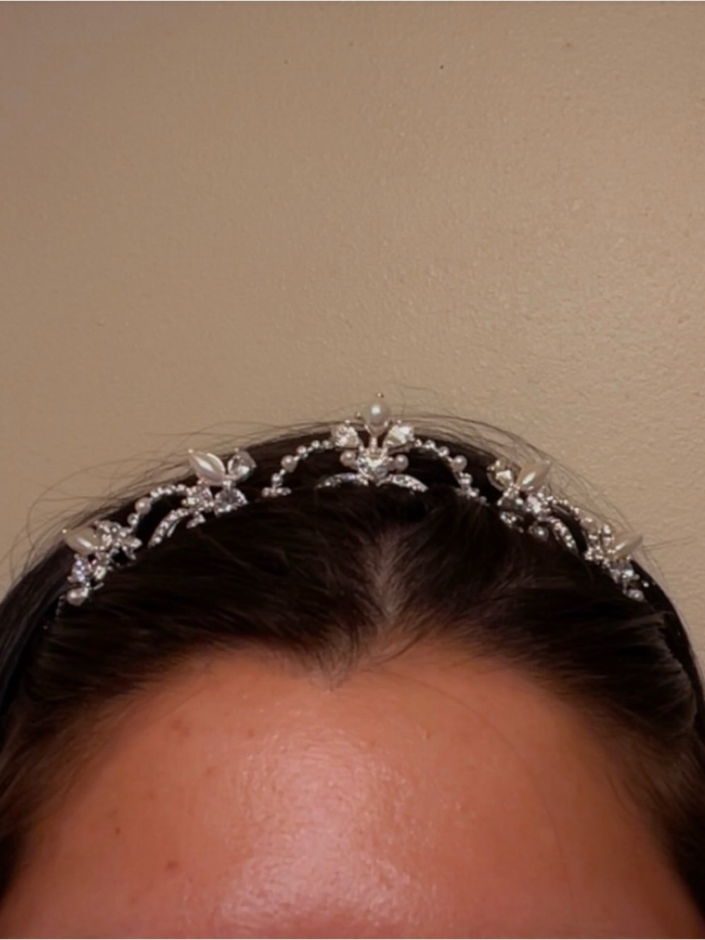 Delicate Vintage 925 Silver Pearl Swarovski Crystal Bridal Tiara Petite Profile